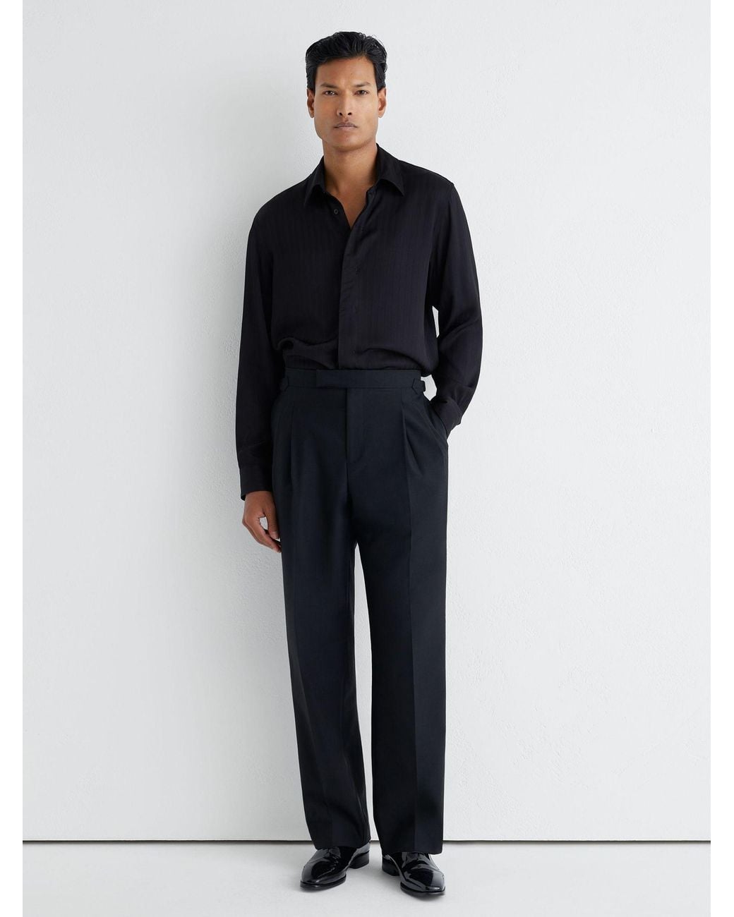 Reiss Black Atelier Herringbone-Stripe Long-Sleeve Shirt Regular-Fit for men