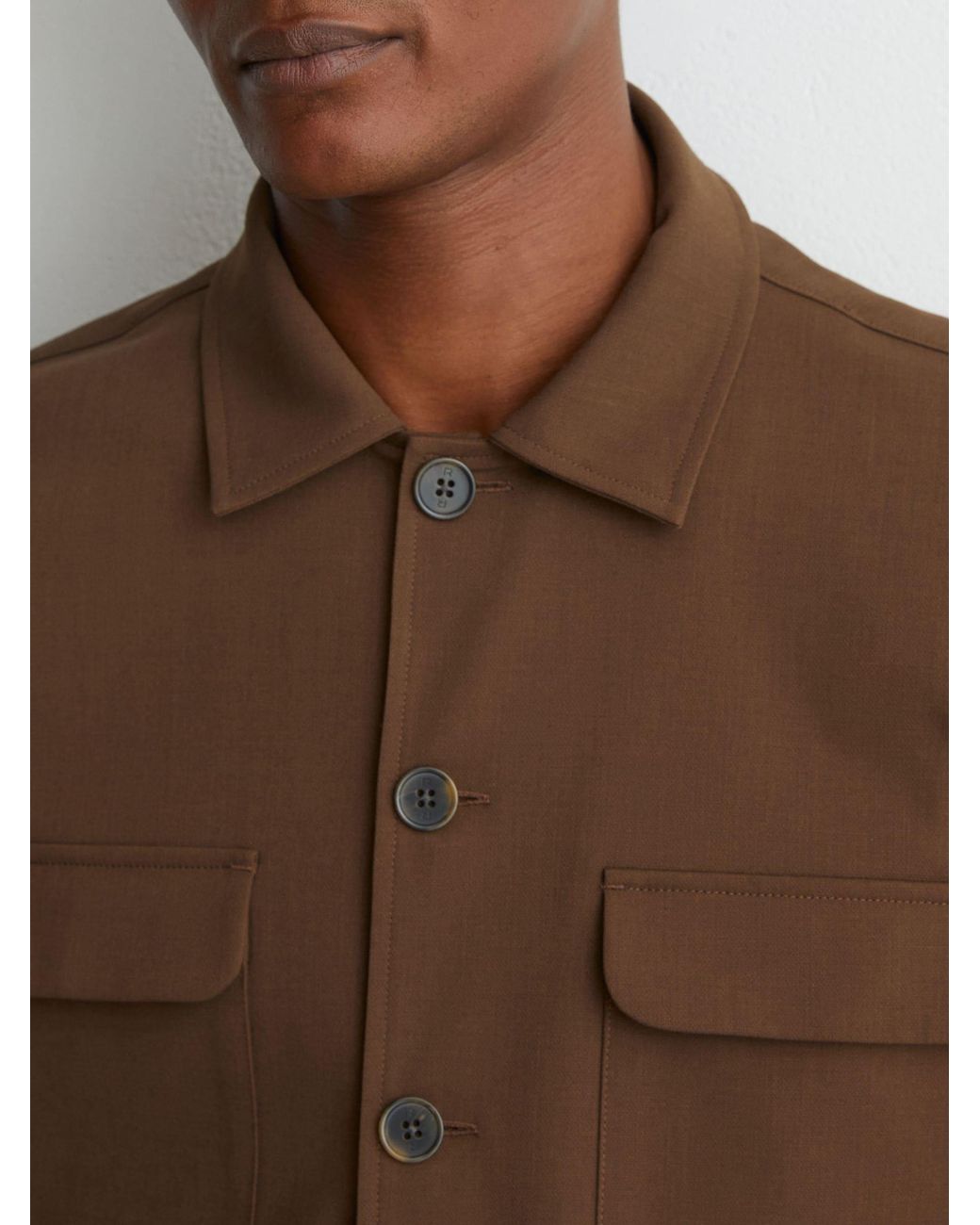 Reiss Brown Twin-Pocket Button-Through Overshirt for men