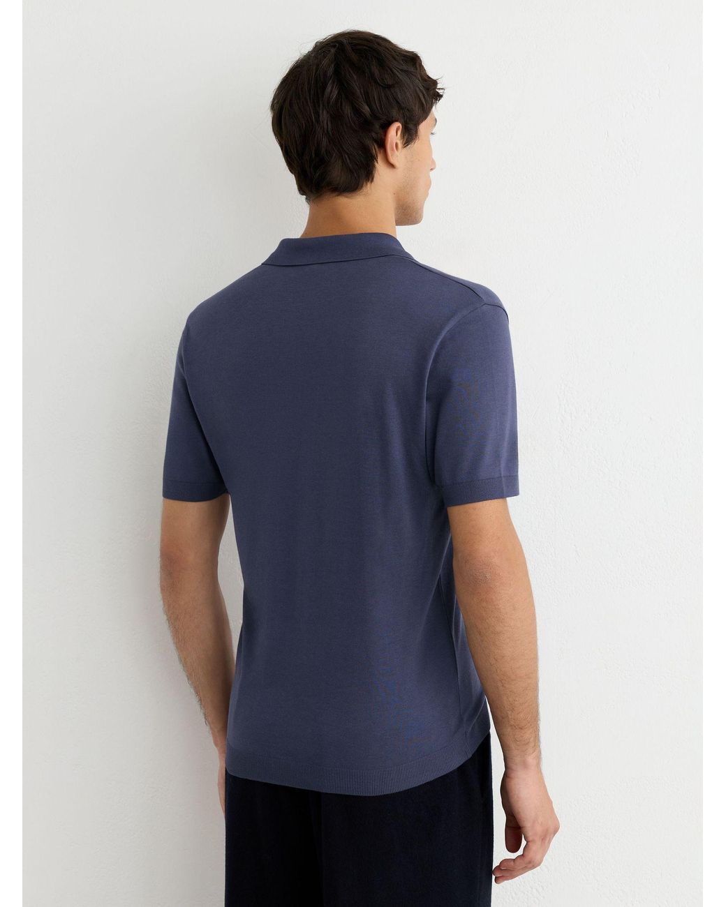 Reiss Blue Cotton- Open-Collar Short-Sleeve Polo Shirt for men