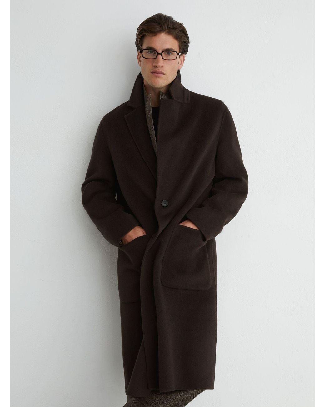Reiss Black Wool-Blend Blindseam Relaxed-Fit Coat for men