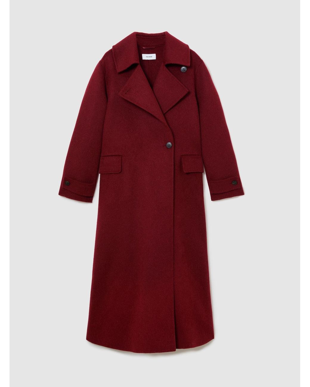 Reiss Red Wool-Blend Blindseam Long Coat