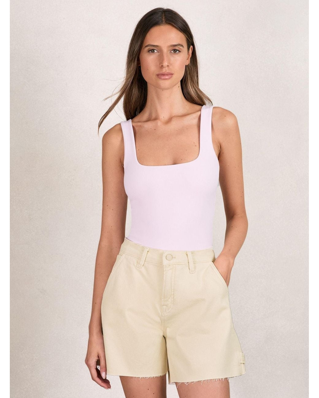 GOOD AMERICAN Natural Ecru Long Denim Shorts