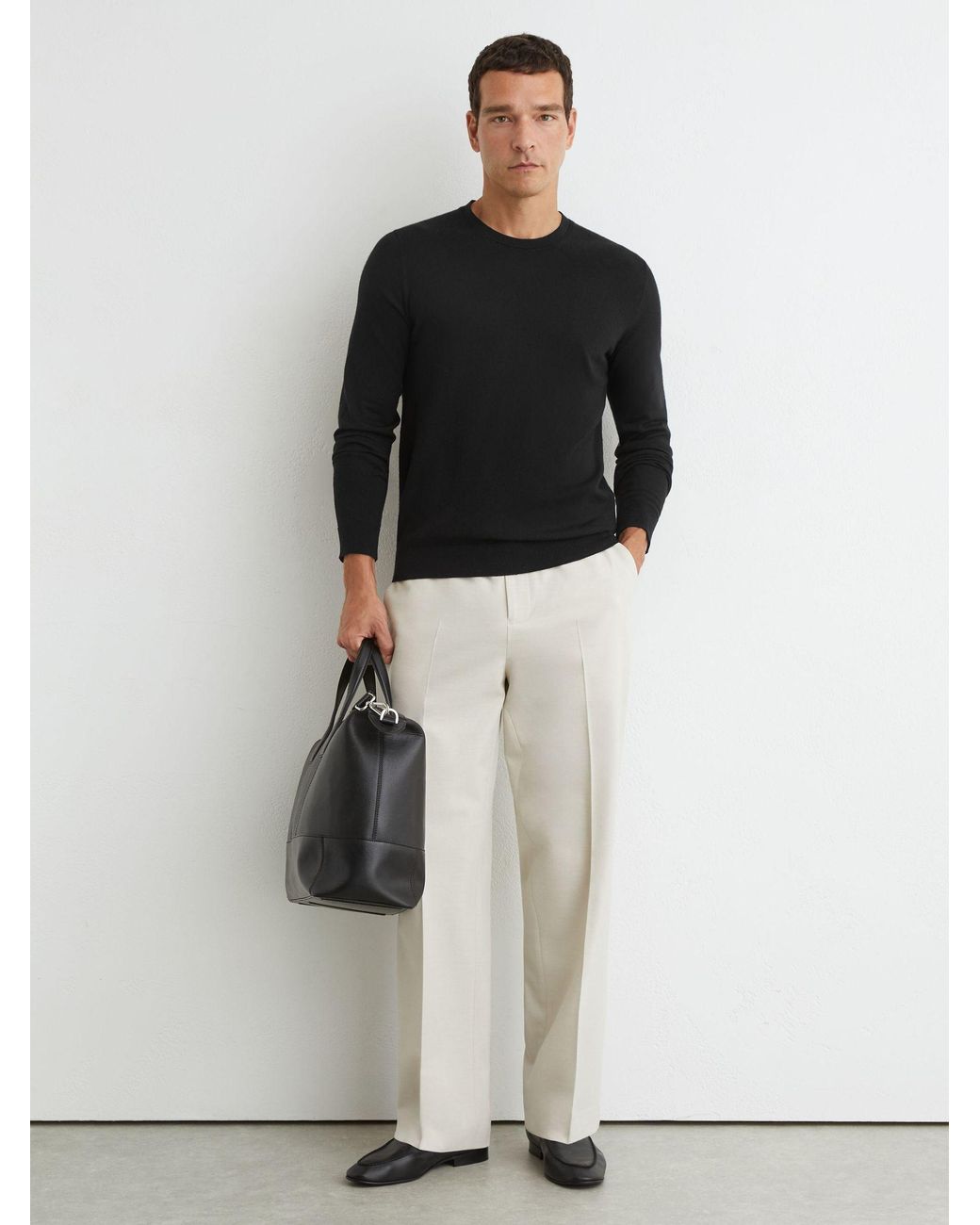 Reiss Wessex - Black Merino Wool Crew Neck Jumper, Xl for men