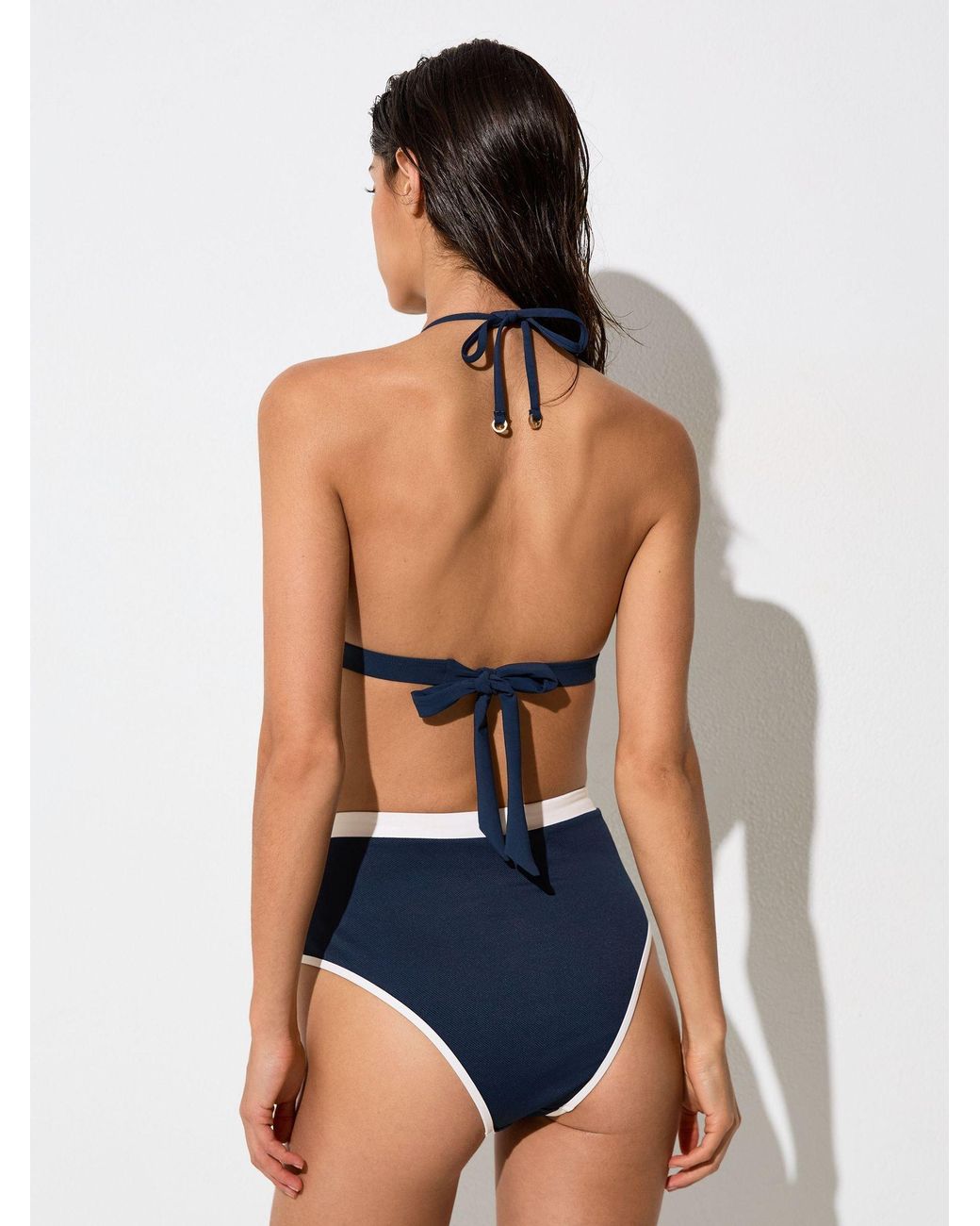Reiss Blue Contrast Halterneck Triangle Bikini Top