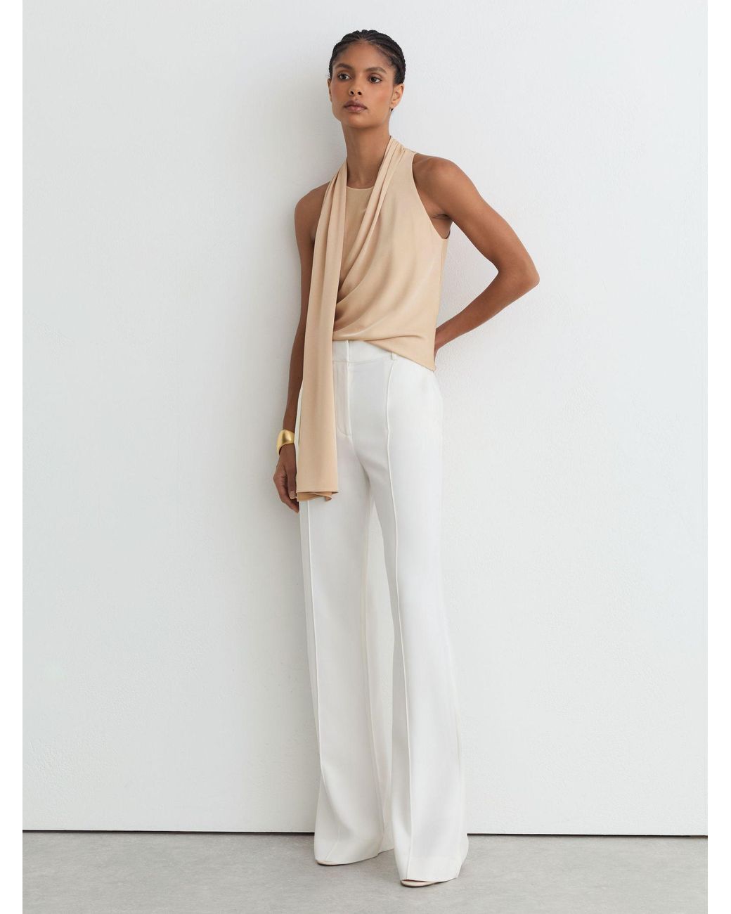 Reiss White Draped Scarf-Detail Sleeveless Top