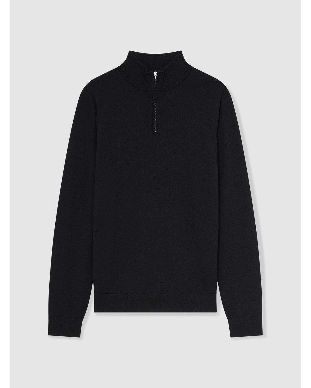 Reiss Black Merino Wool Half-Zip Jumper for men