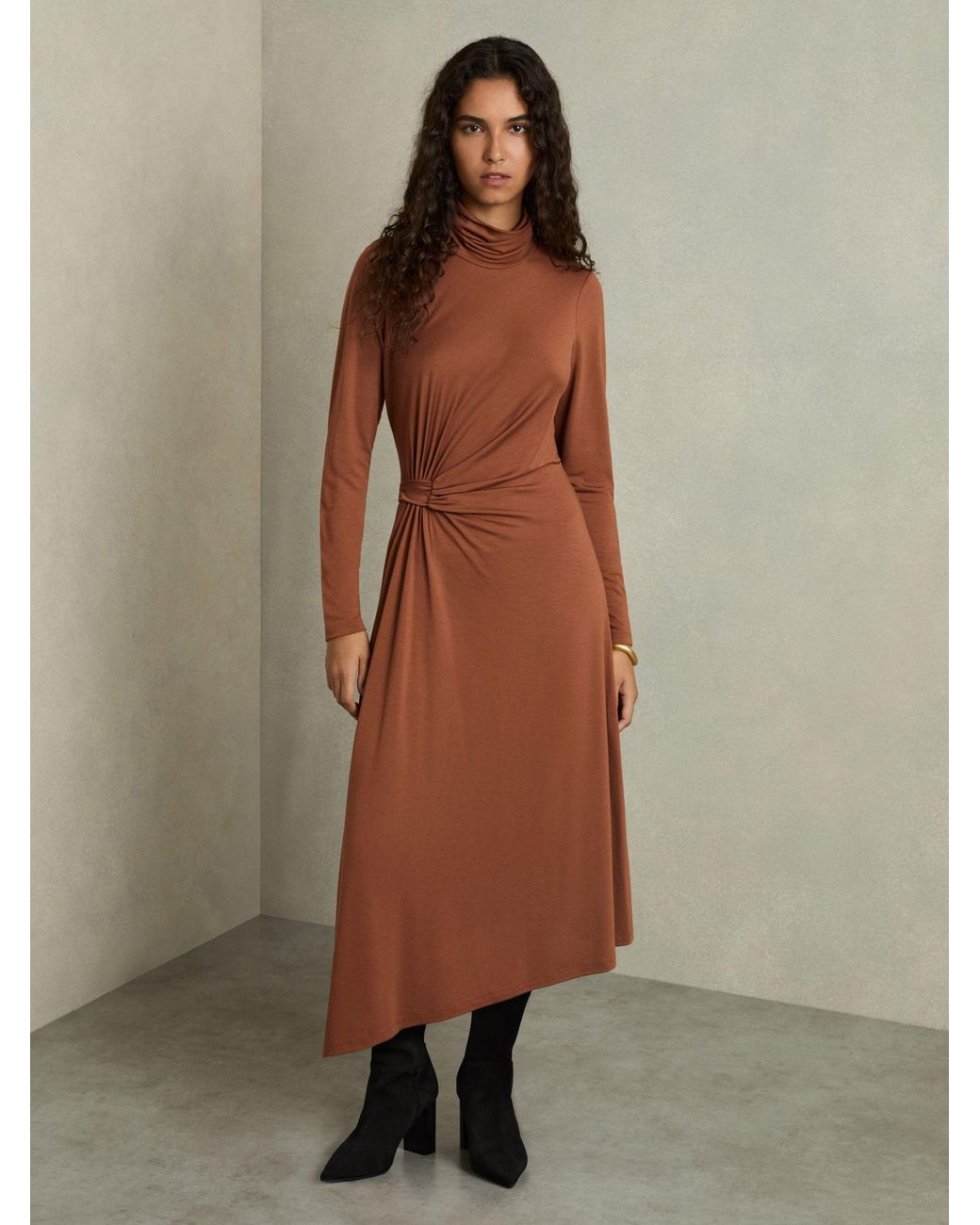 Reiss Natural Petite Draped Jersey Midi Dress