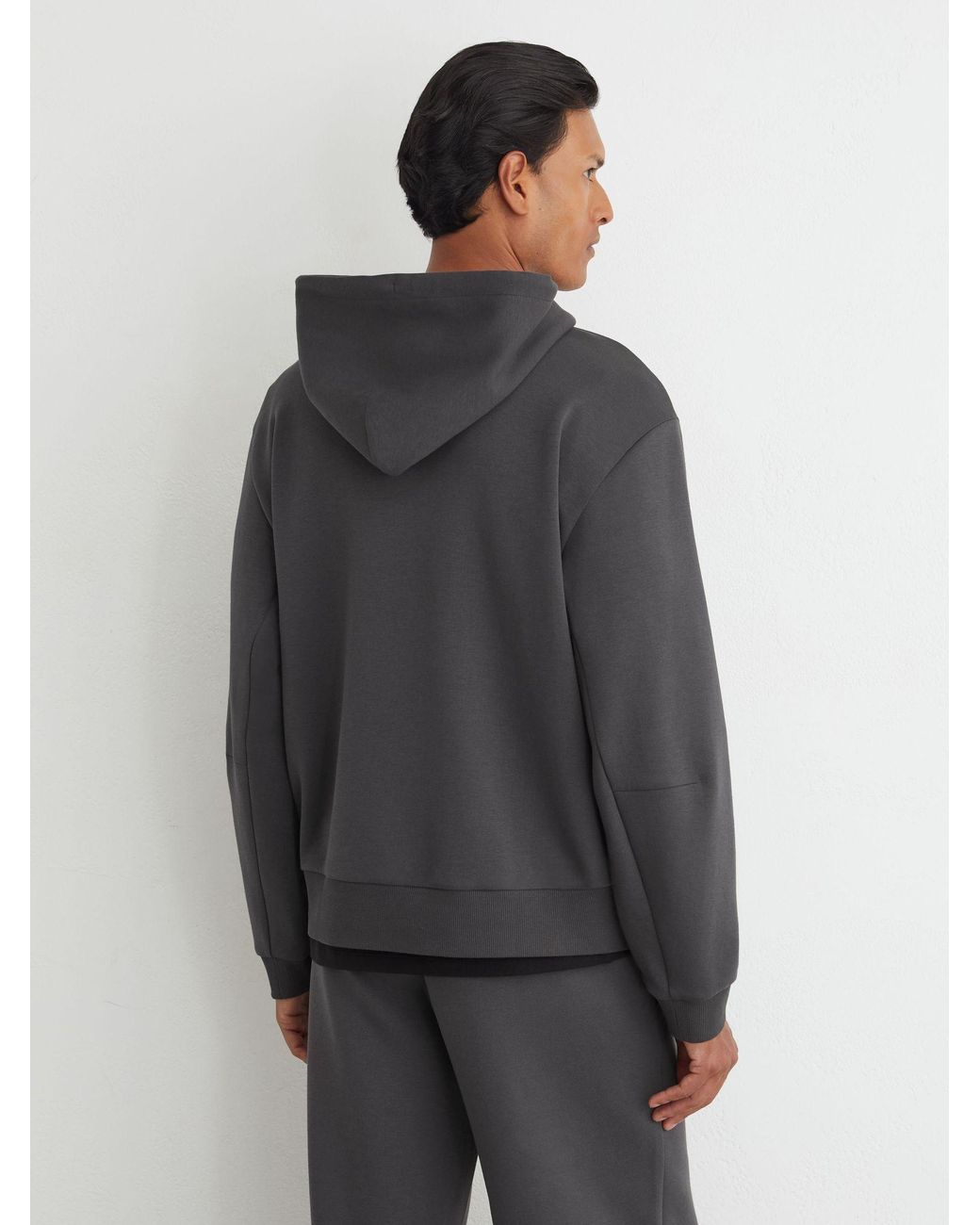 Reiss Black Falco - Charcoal Grey Sueded Interlock Jersey Relaxed-fit Hoodie, S for men