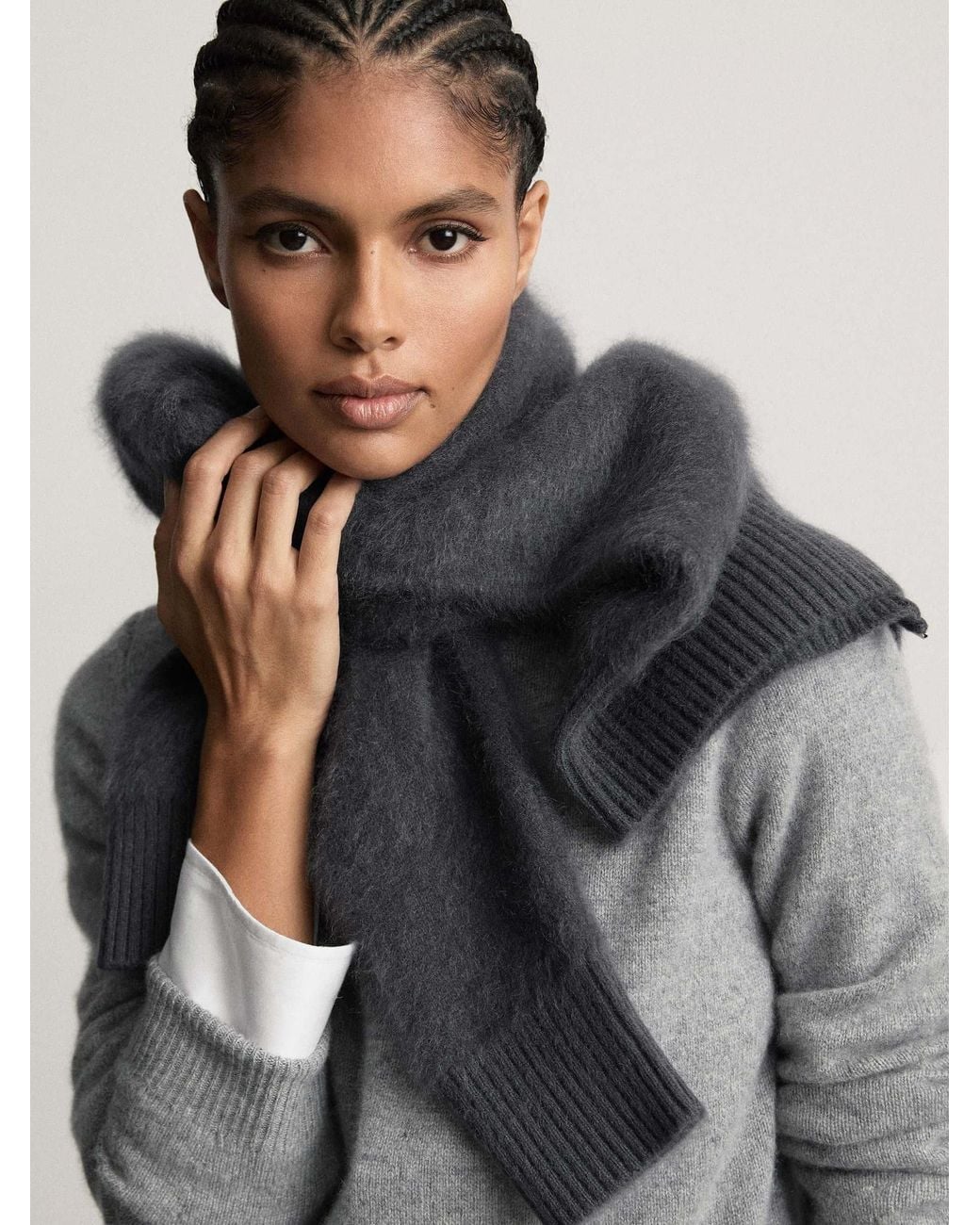 Reiss Blue Brushed Cashmere Zip-Through Cardigan