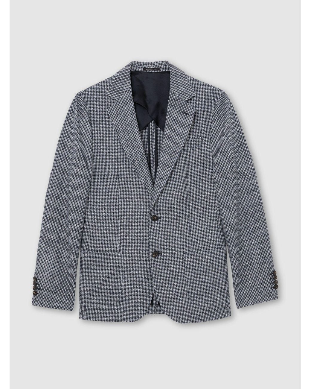 Reiss Gray Houndstooth Single-Breasted Blazer Cotton-Blend Tailored-Fit for men