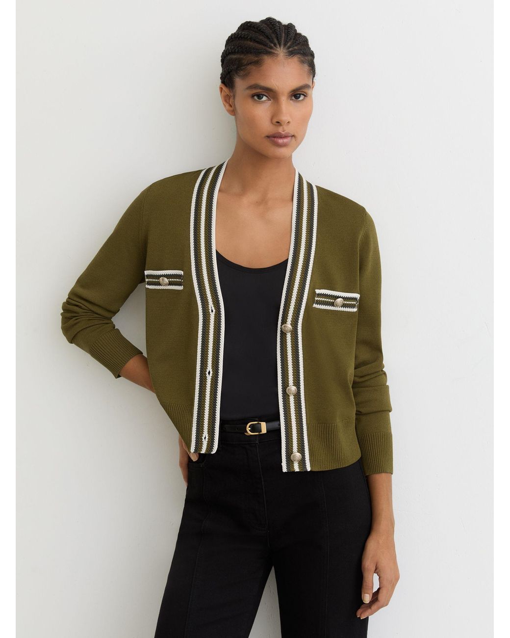Reiss White Tipped Button-Through Cardigan
