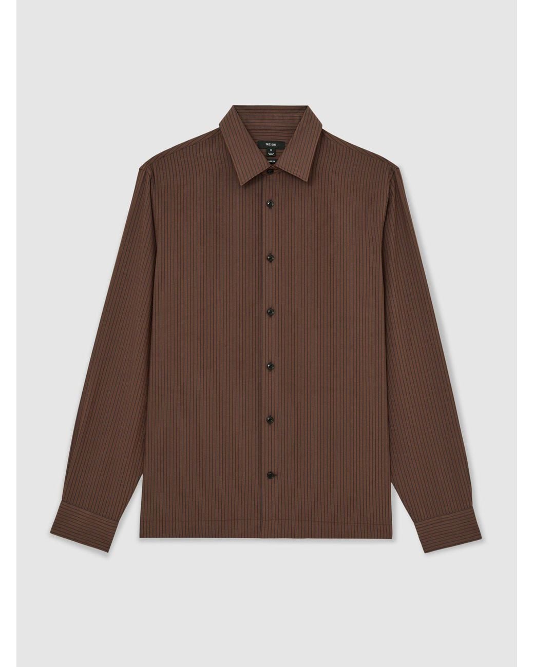 Reiss Pursue - Chocolate Brown Pinstripe Regular-fit Long-sleeve Shirt, L for men