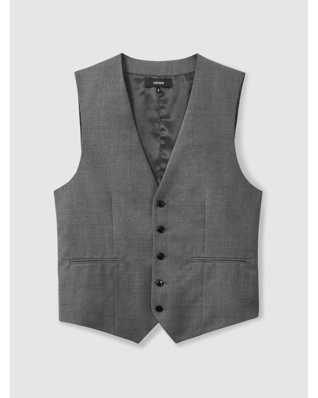 Reiss Gray Slim-Fit Wool Suit Waistcoat for men