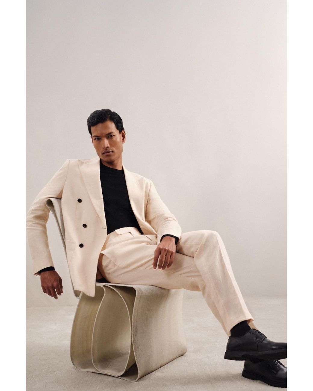 Reiss Kin Linen Double-Breasted Suit Slim-Fit Blazer in Natural for Men ...