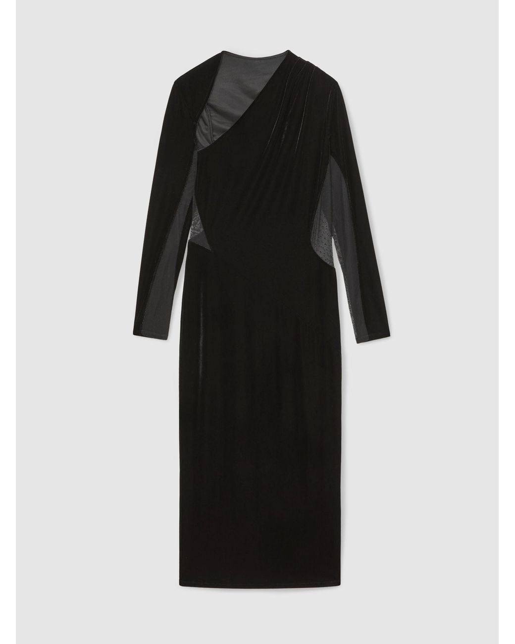 Reiss Black Velvet Sheer-Panel Cut-Out Midi Dress