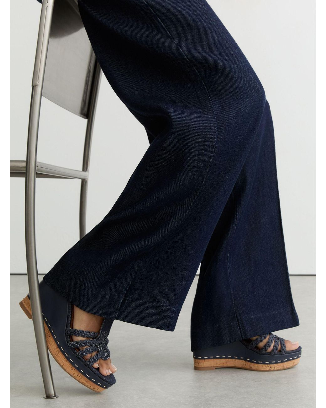 Reiss Blue Denim Plaited-Strap Wedge Sandals