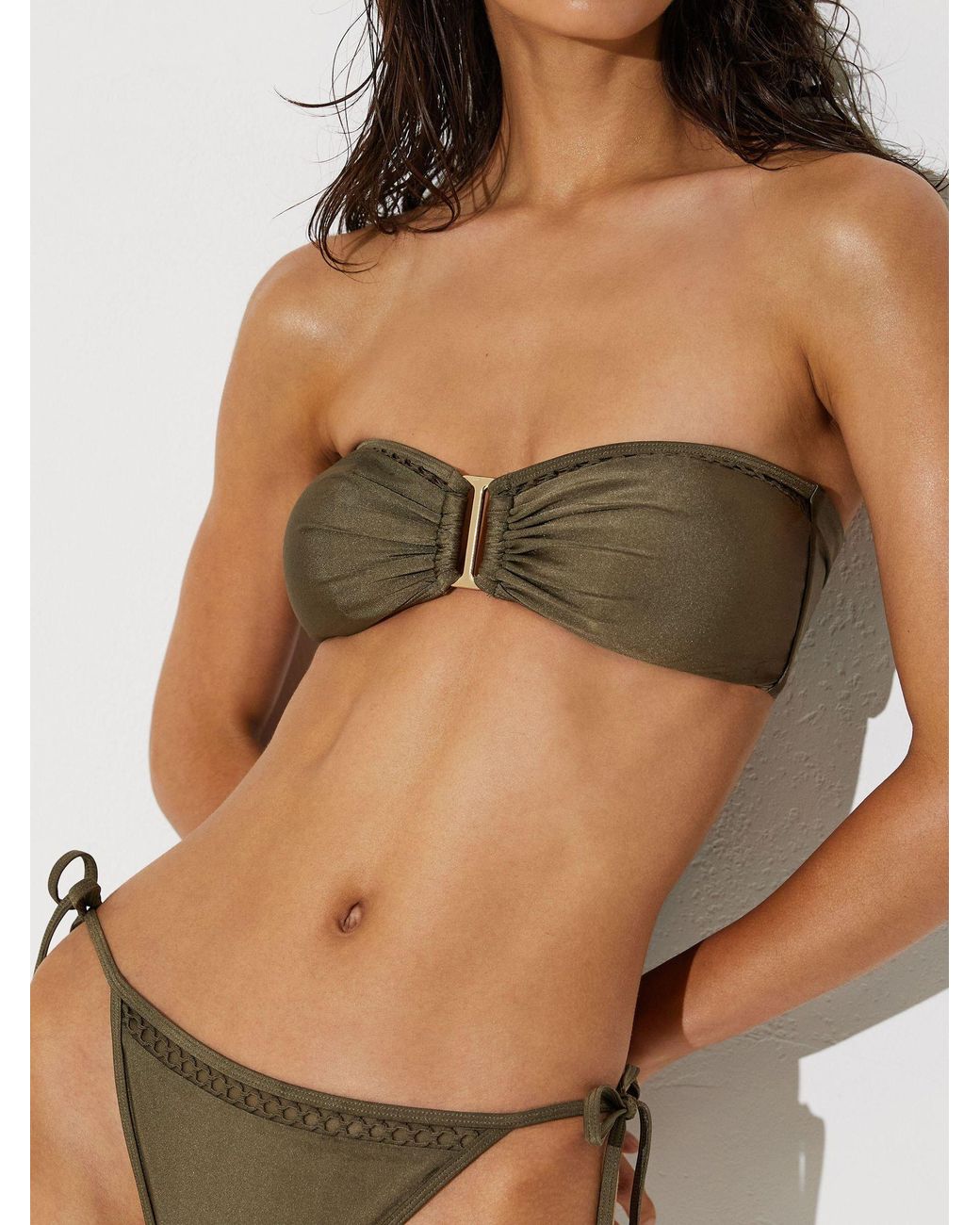 Reiss Brown Shimmer Bandeau Bikini Top