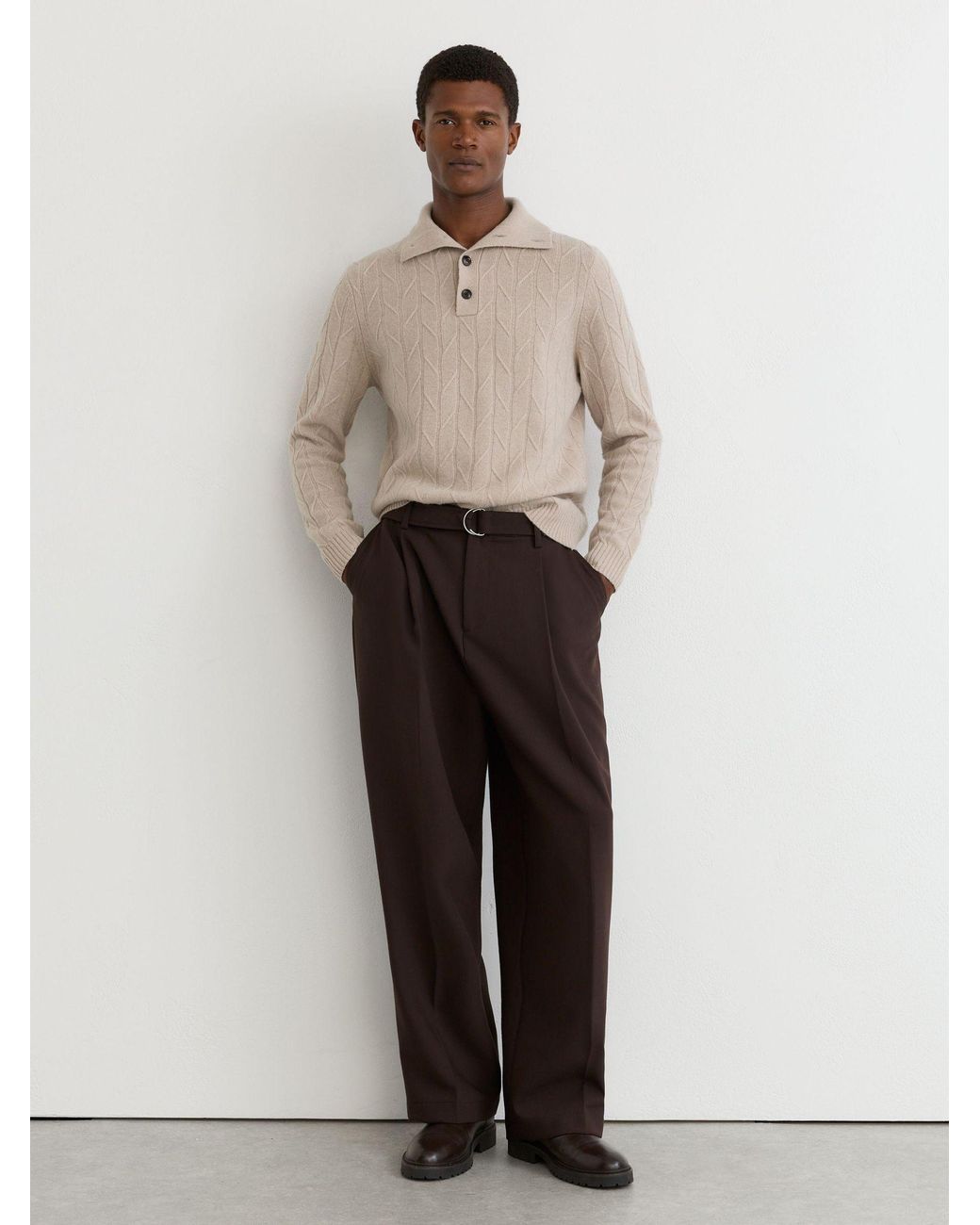 Reiss Natural Wool Stitch-Detail Half-Button Jumper for men