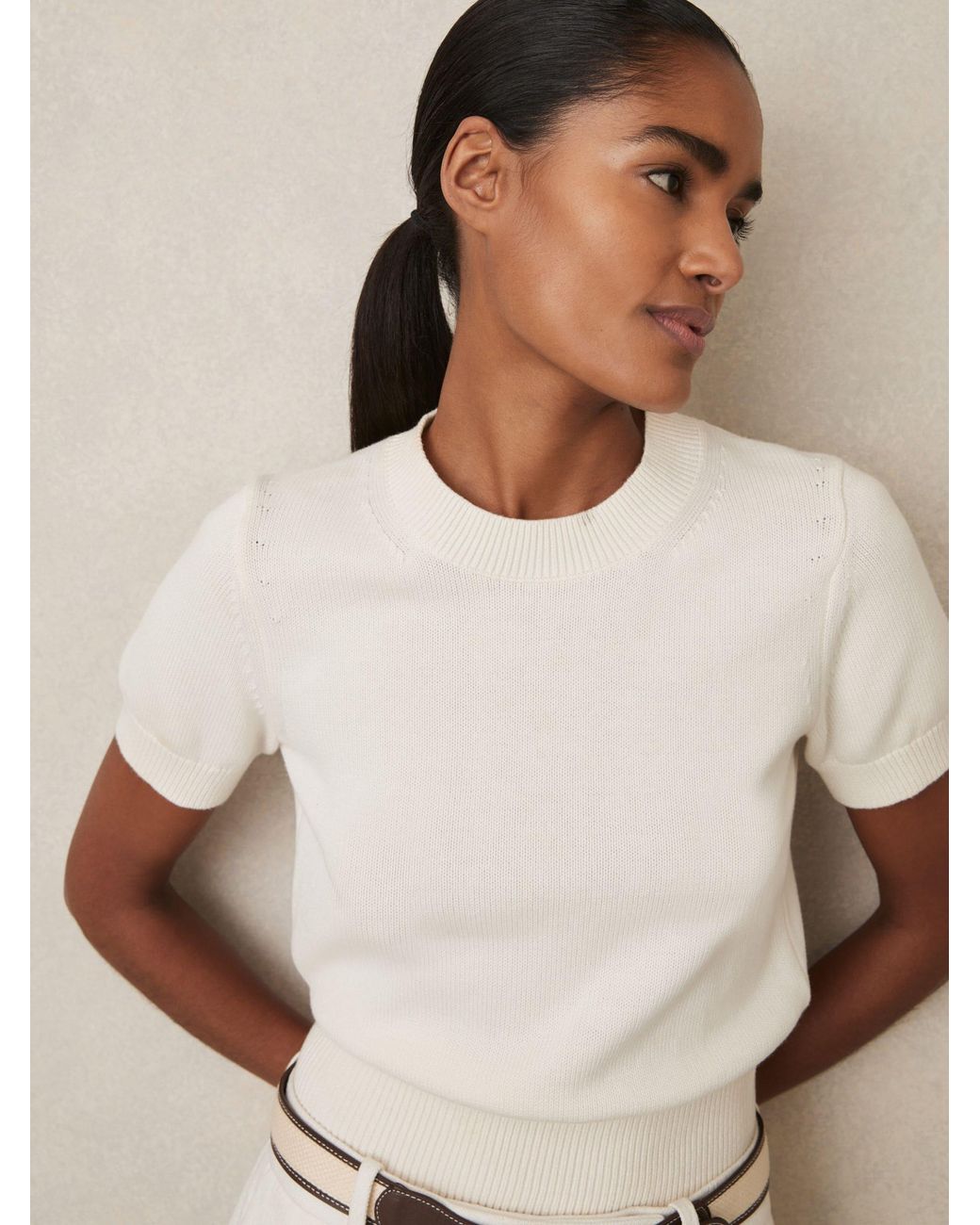 Reiss Natural Cotton And Wool Crew-Neck Top