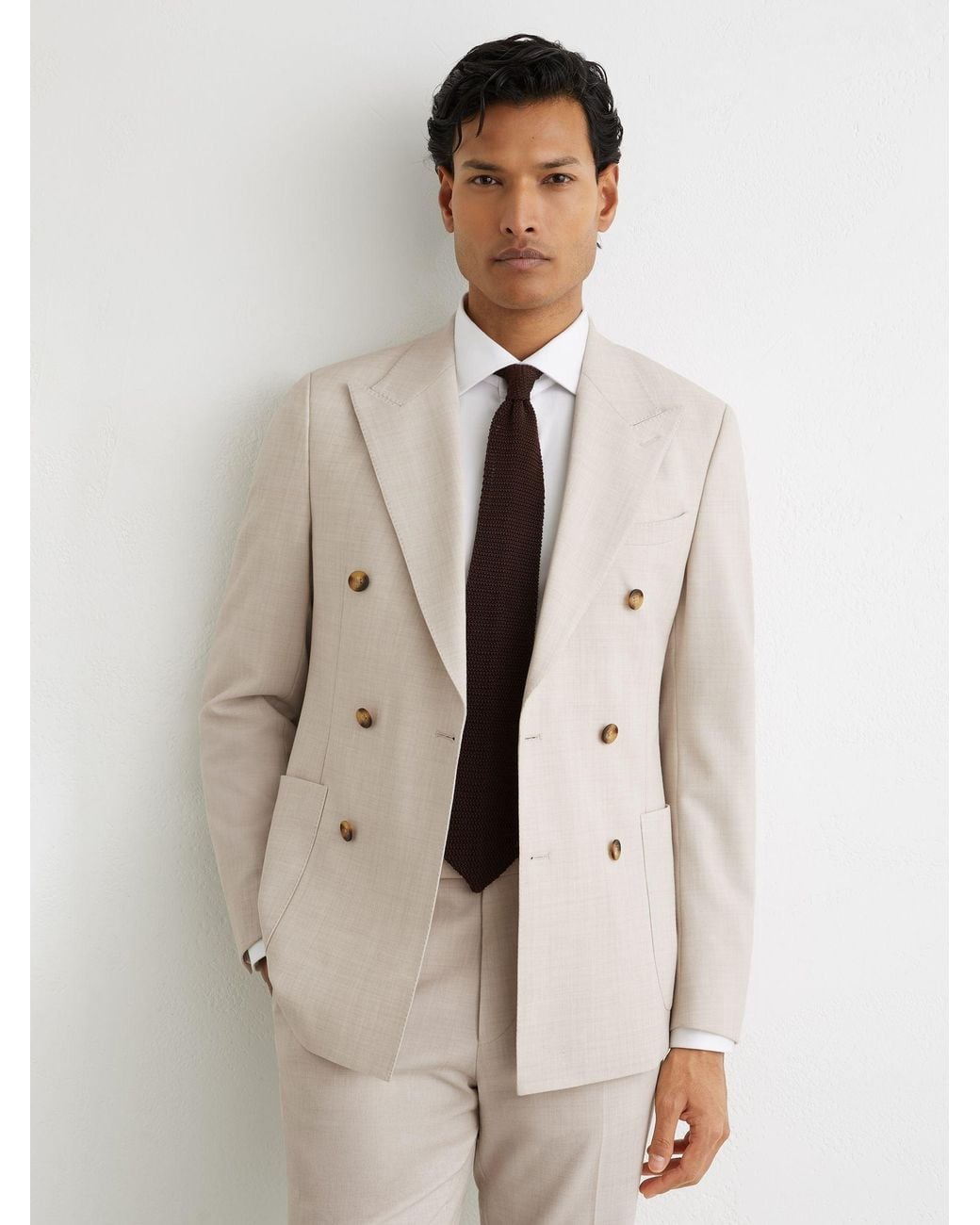 Reiss Natural Belmont Double-Breasted Textured Blazer With Wool for men