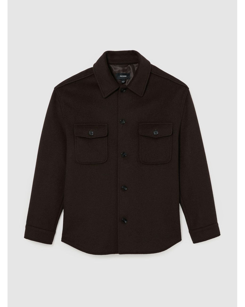 Reiss Black Liam - Dark Brown Wool-blend Twin-pocket Overshirt, M for men