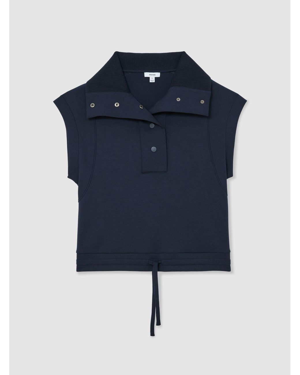 Reiss Blue Premium Interlock Sleeveless Collared Top