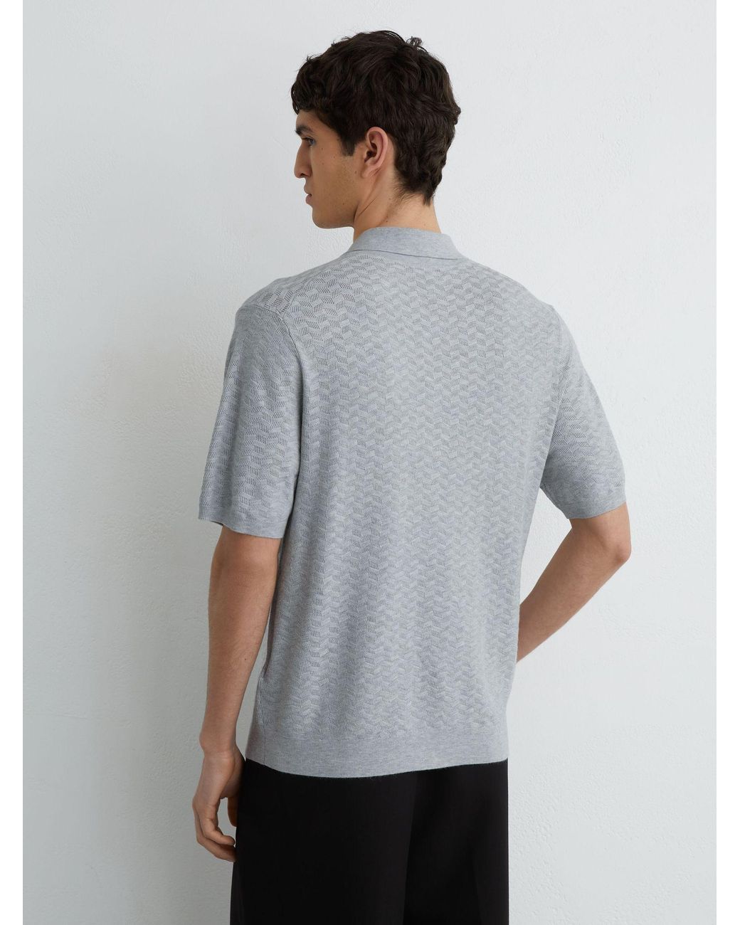 Reiss Gray Textured-Knit Button-Through Shirt for men