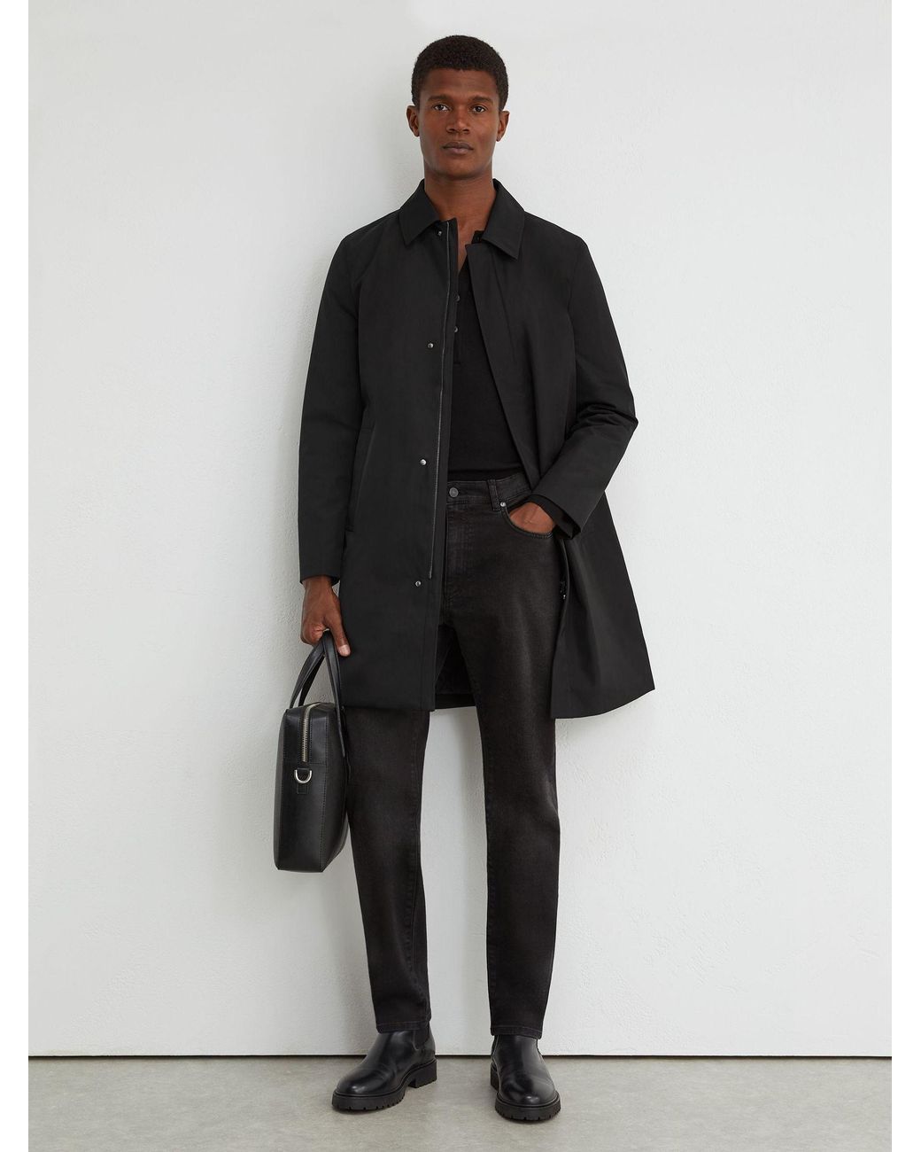 Reiss Black Technical Long Zip-Through Jacket for men
