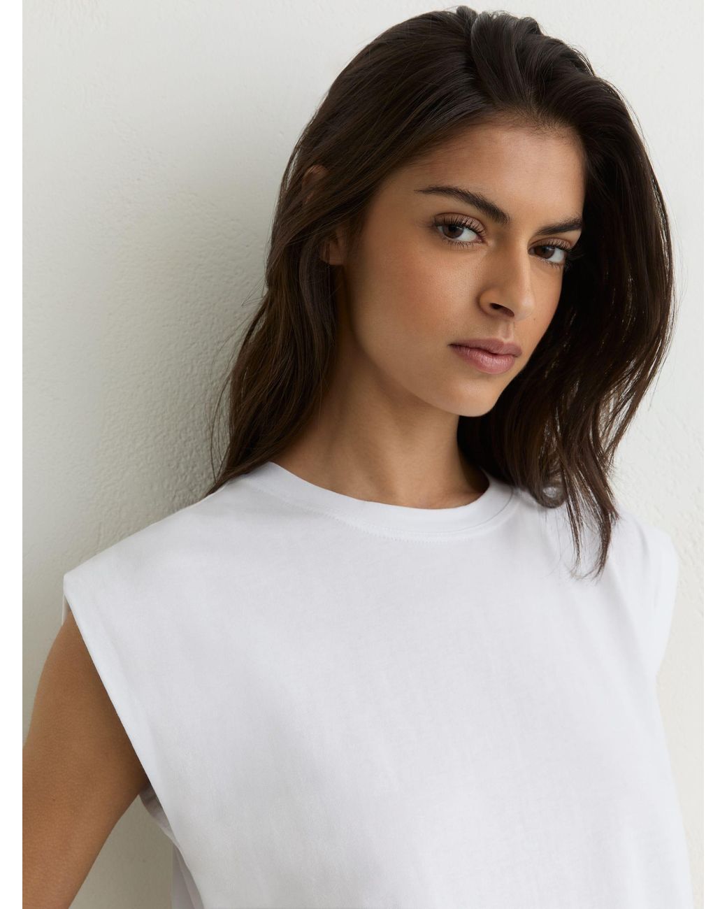 Reiss White Millie Cotton Cap-Sleeve T-Shirt
