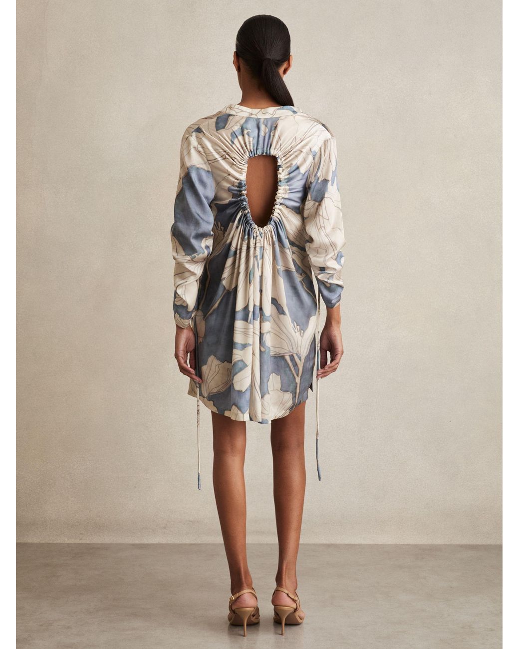 Reiss Floral Print Cut-Out Shirt Dress in Natural | Lyst