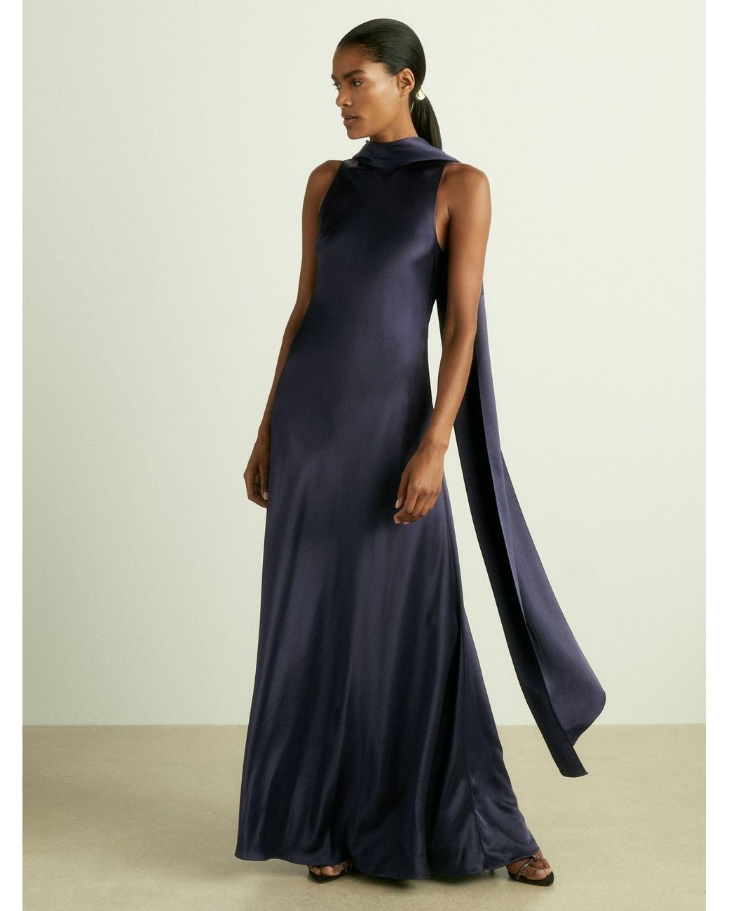 fae satin cape maxi dress Reiss Satin Cape Maxi Dress in Khaki Green