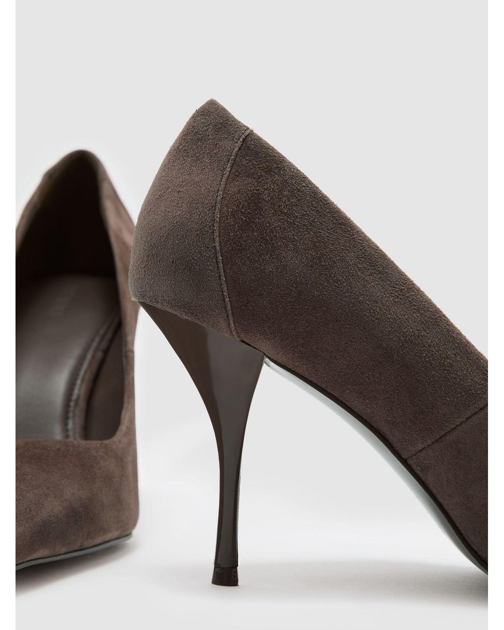 Reiss White Suede Pointed-Toe Mid-Heel Court Shoes