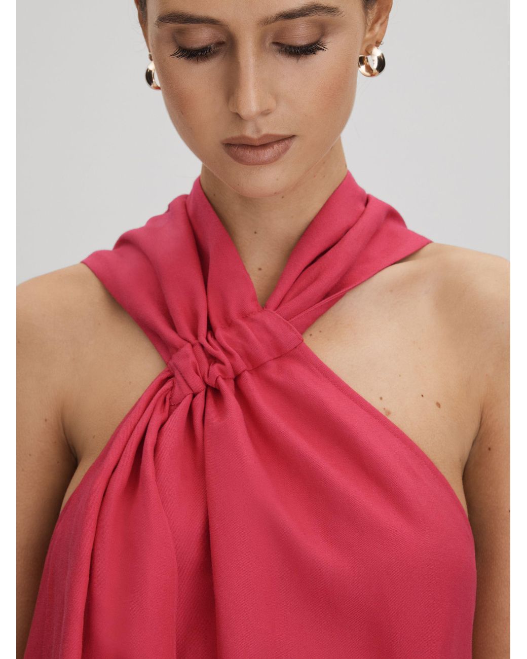 Reiss Odell Halter-Neck Relaxed-Fit Stretch-Woven Maxi Dress in Red | Lyst