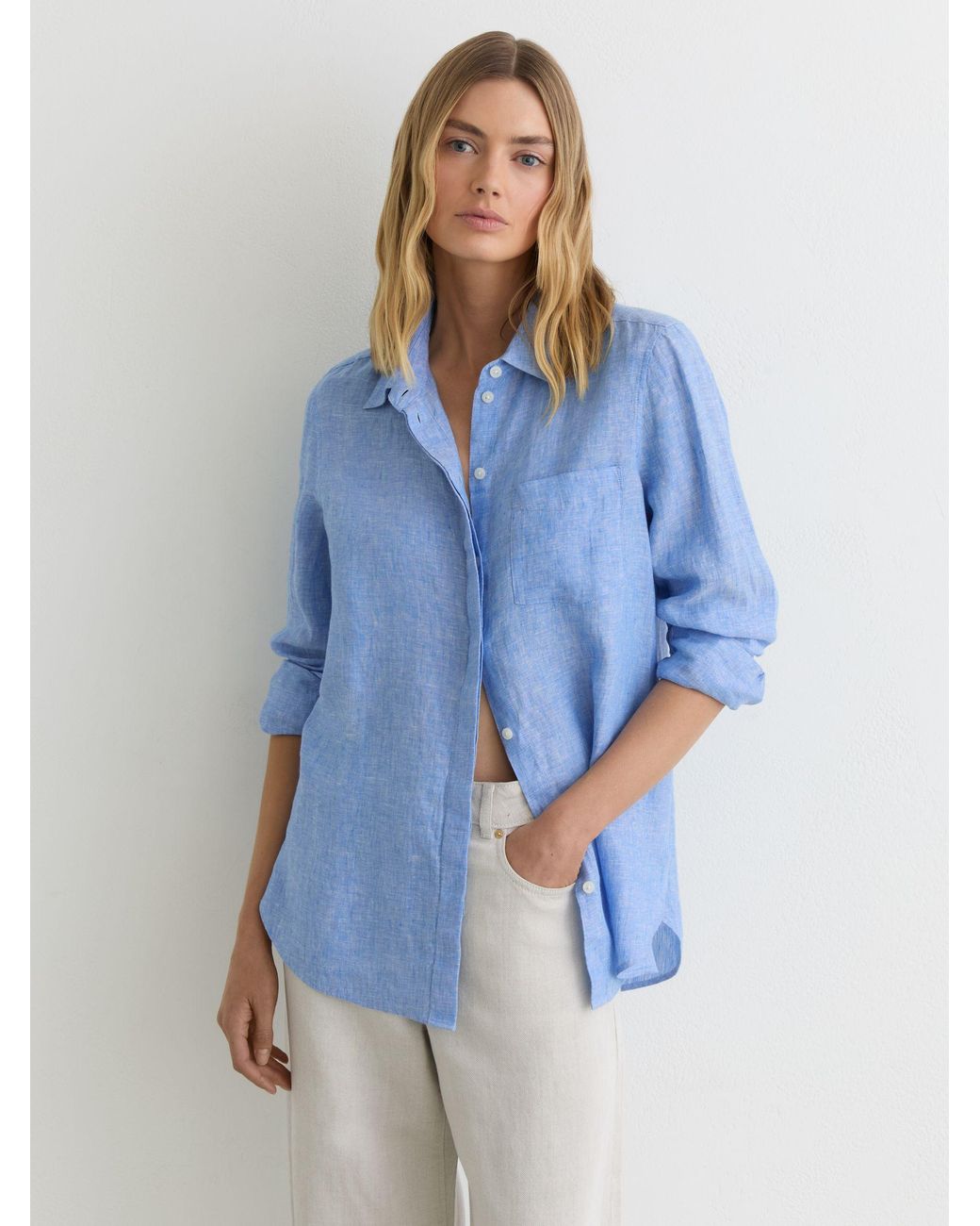 Reiss Belle - Blue Linen Button-through Shirt, Us 0