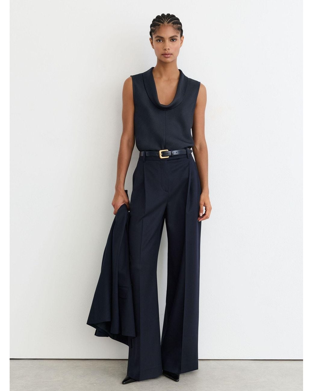 Reiss Blue Cowl-Neck Sleeveless Top