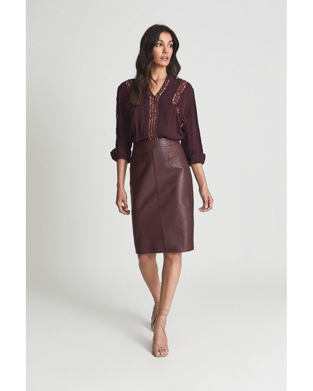 【海外限定】REISS☆スカートBerry Raya Leather High Rise Midi Reiss Leather High Rise Midi Skirt in Black | REISS