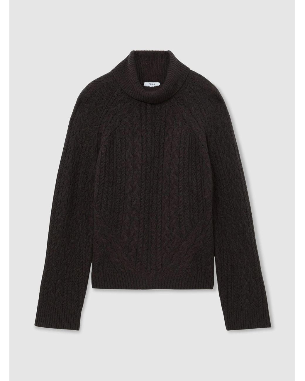 Reiss Black Wool-Cashmere Cable-Knit Roll-Neck Jumper