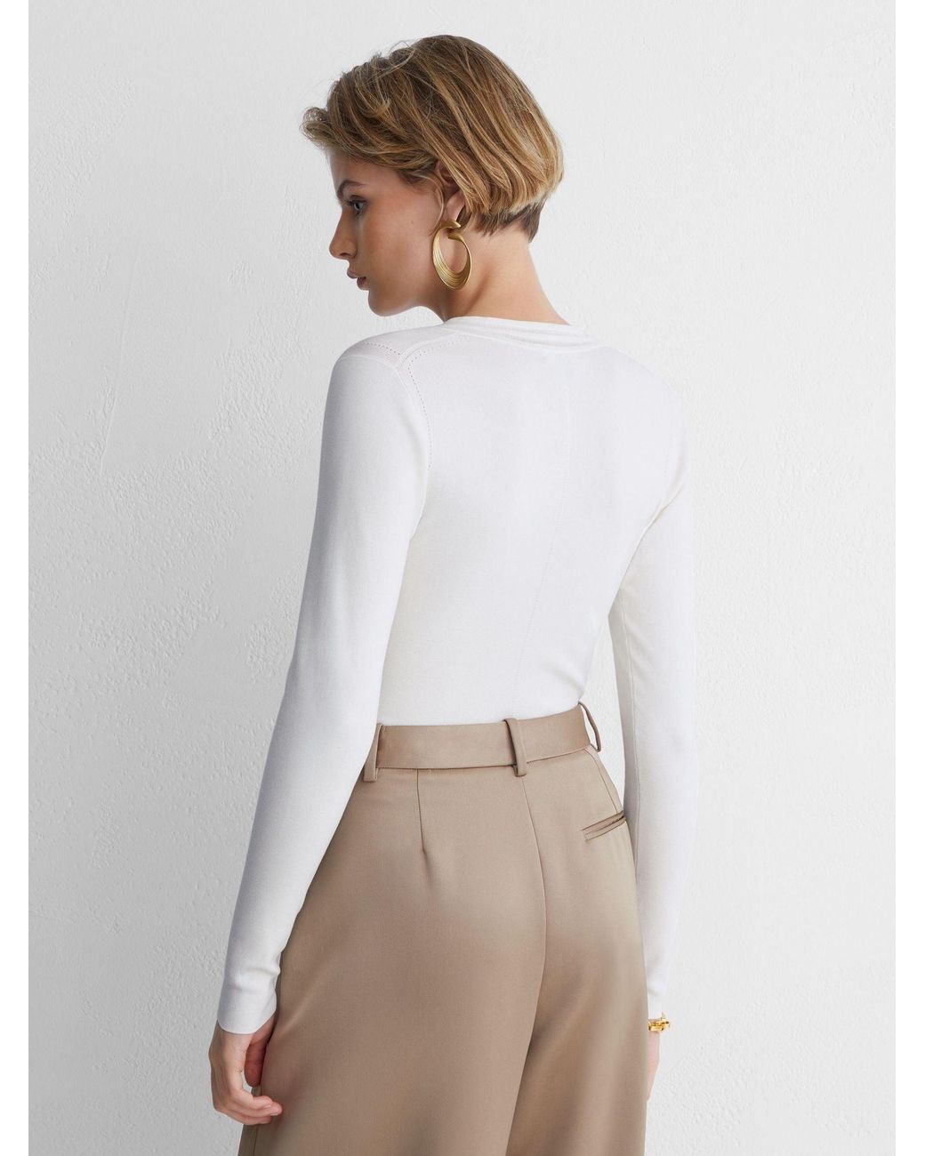 ATELIER White Silk-Blend Knit V-Neck Jumper