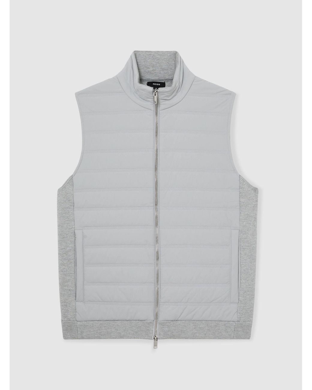 Reiss Gray Funnel-Neck Quilted Knit Gilet for men