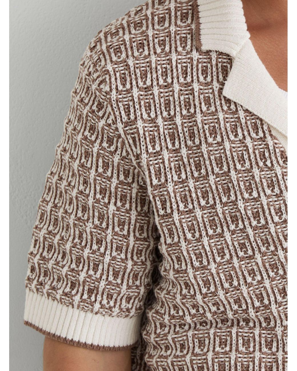 Reiss White Tobacco & Ecru Cotton-Blend Geometric-Knit Shirt for men
