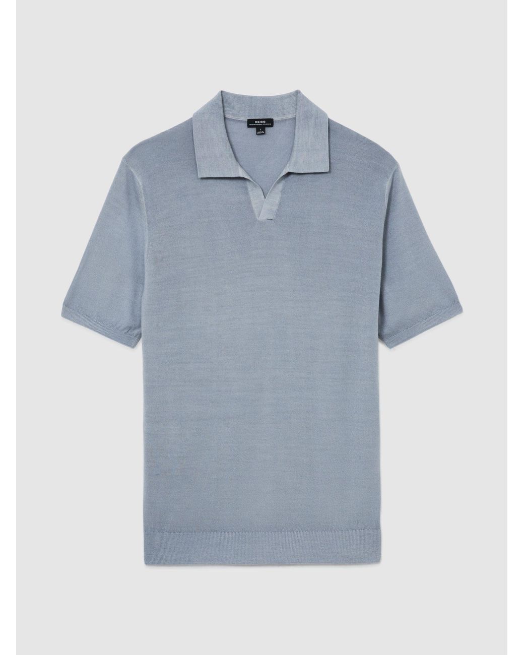 Reiss Blue Pigment-Dyed Merino Wool Open-Collar Polo Shirt for men