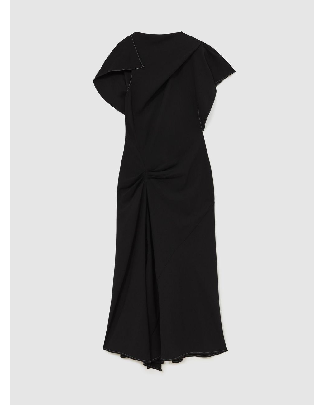 Reiss Black Asymmetric Draped Midi Dress