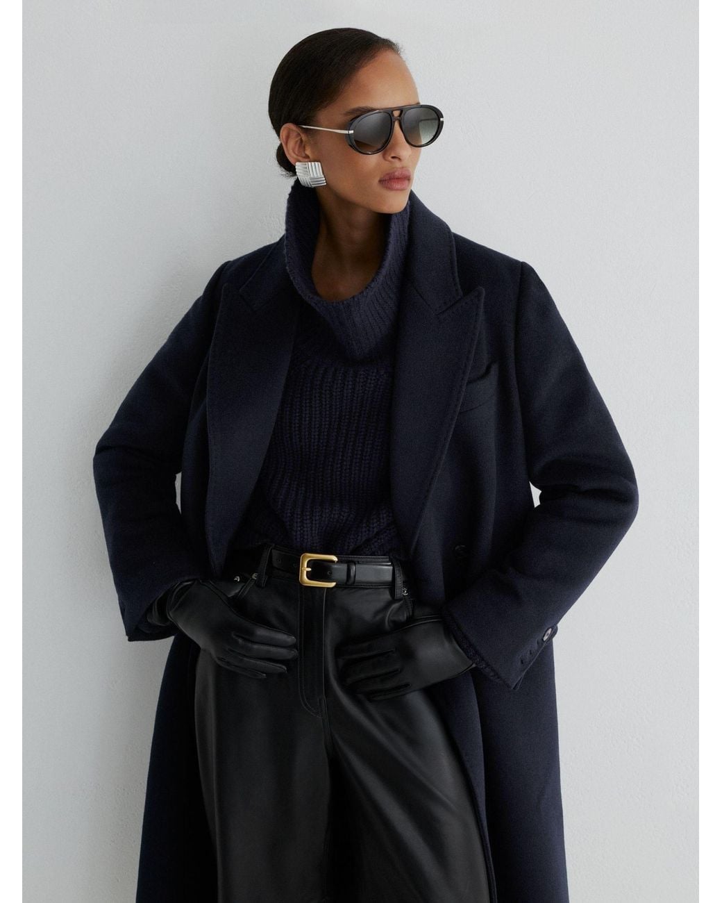 ATELIER Blue Wool-Blend Double-Breasted Long Coat