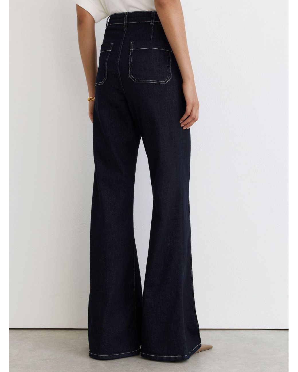 Reiss Blue Sakura Patch-Pocket Flared Jeans