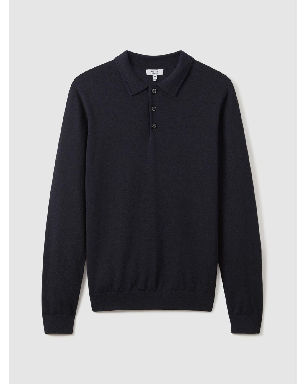 Reiss Blue Merino Wool Long-Sleeve Polo Shirt for men