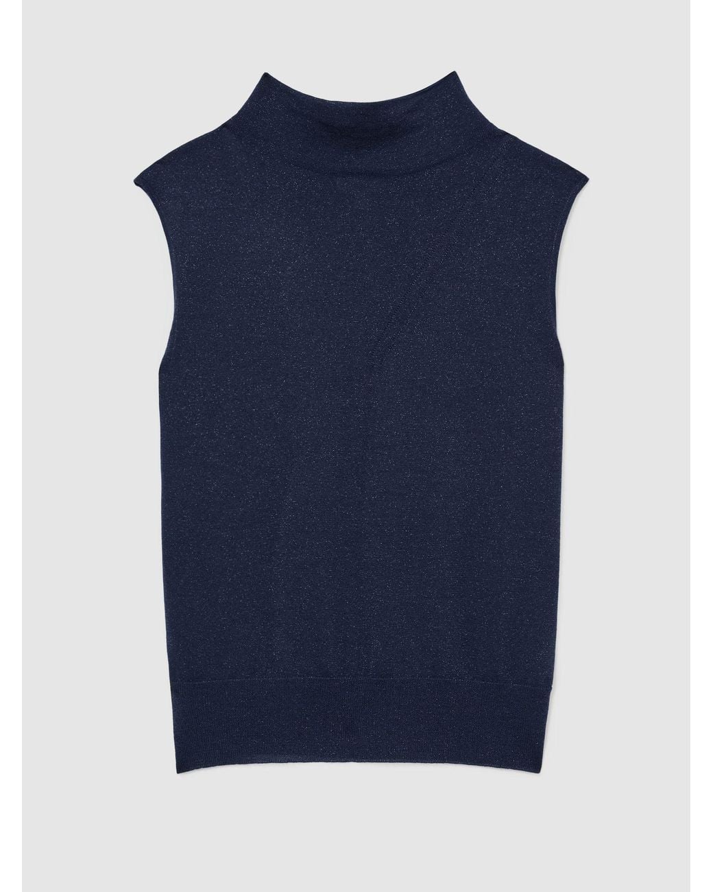 Reiss Blue Wool-Blend Metallic-Knit Funnel-Neck Vest