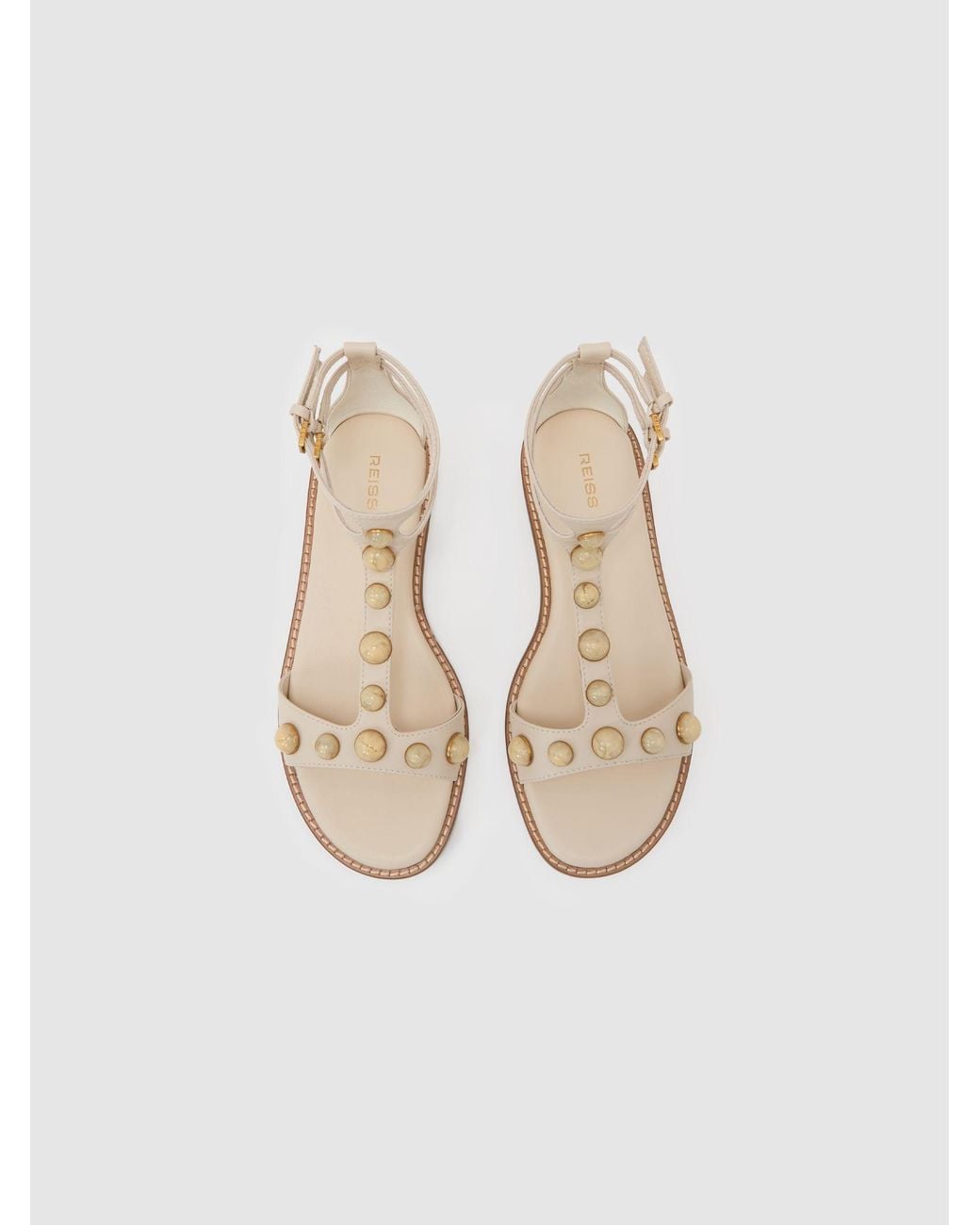 Reiss Black Leather Studded Flat Sandals