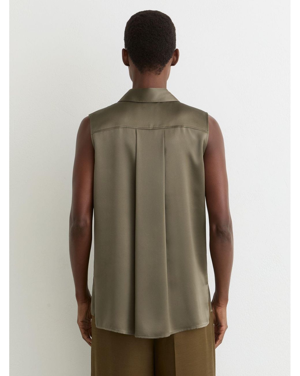 Reiss Amelia - Khaki Green Silk Sleeveless Shirt, Us 8