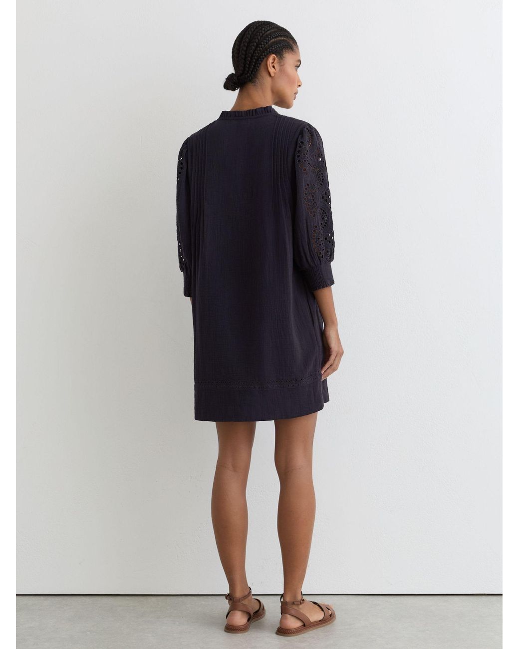Reiss Blue Cotton Cheesecloth Broderie Mini Dress