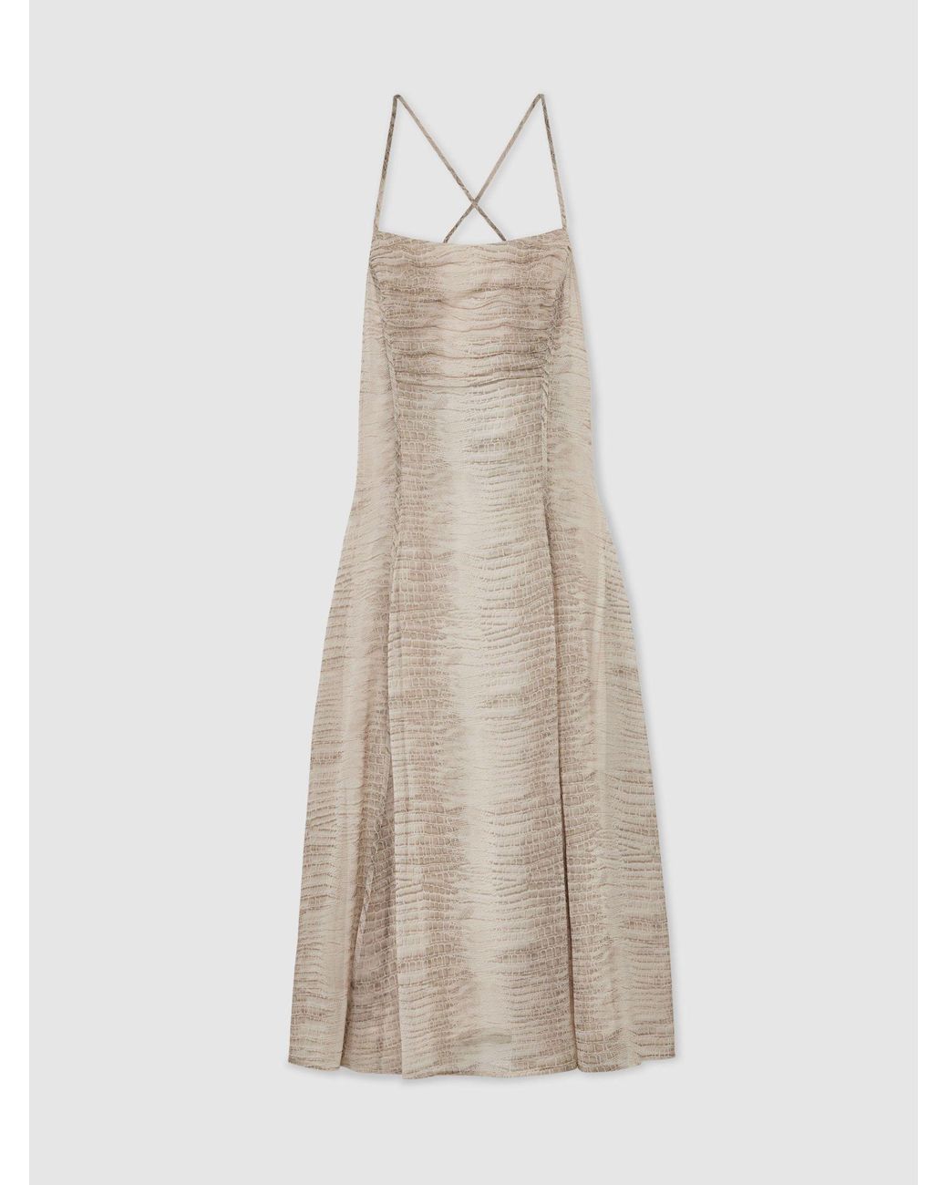 Reiss Natural Eloise - Neutral Snake-print Midi Beach Dress, Us 10